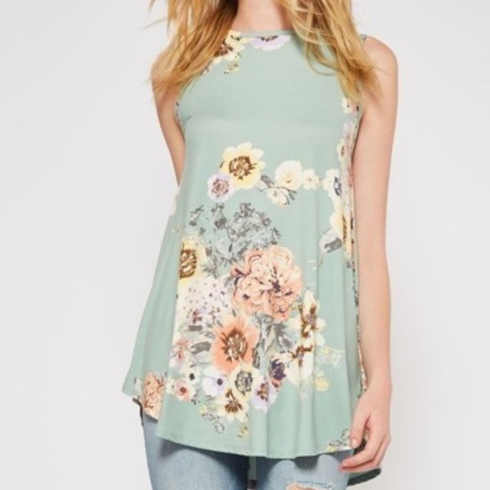 Sage Floral Tank Top